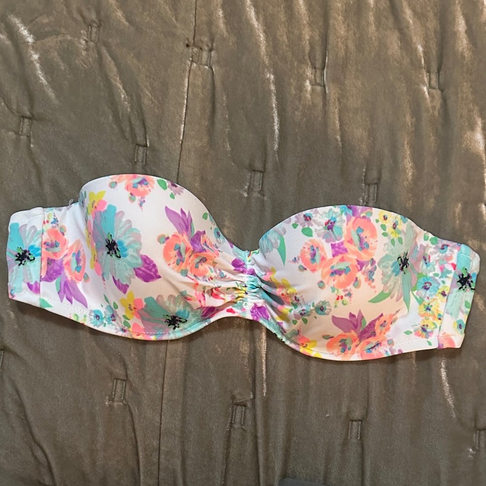 Victoria's Secret Multicolor Bandeau strapless Floral Bikini Top 34C